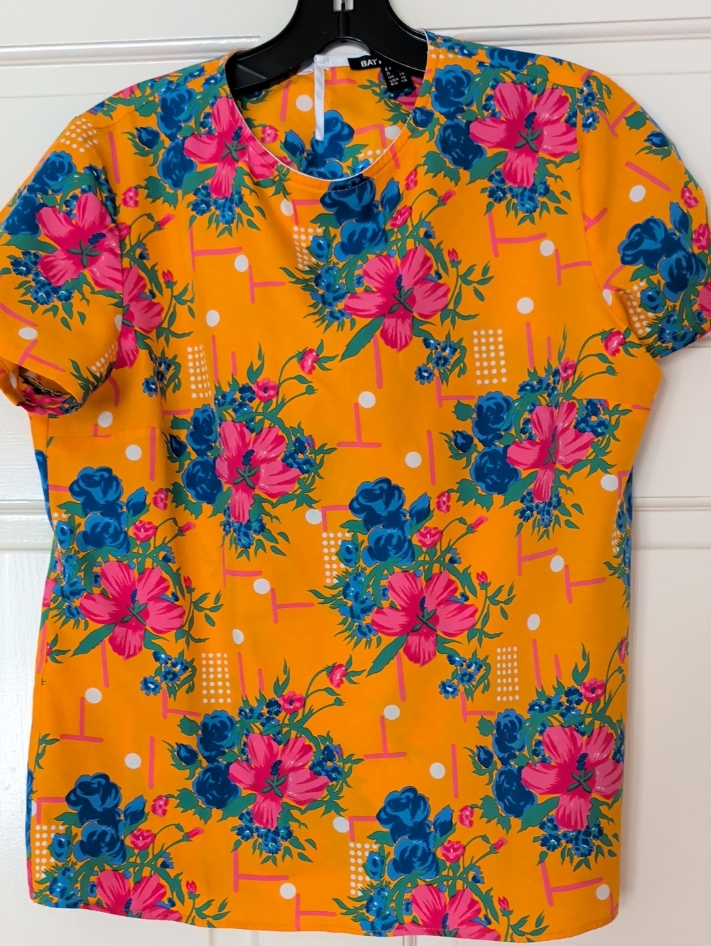 Kids' Bright Floral Short-Sleeve Top - Yellow with Pink & Blue Flowers